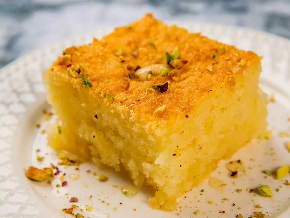 Basbousa dish, uses blanching technique